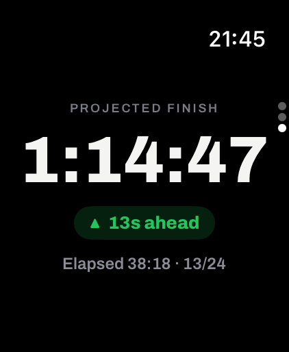 Watch projected finish screen